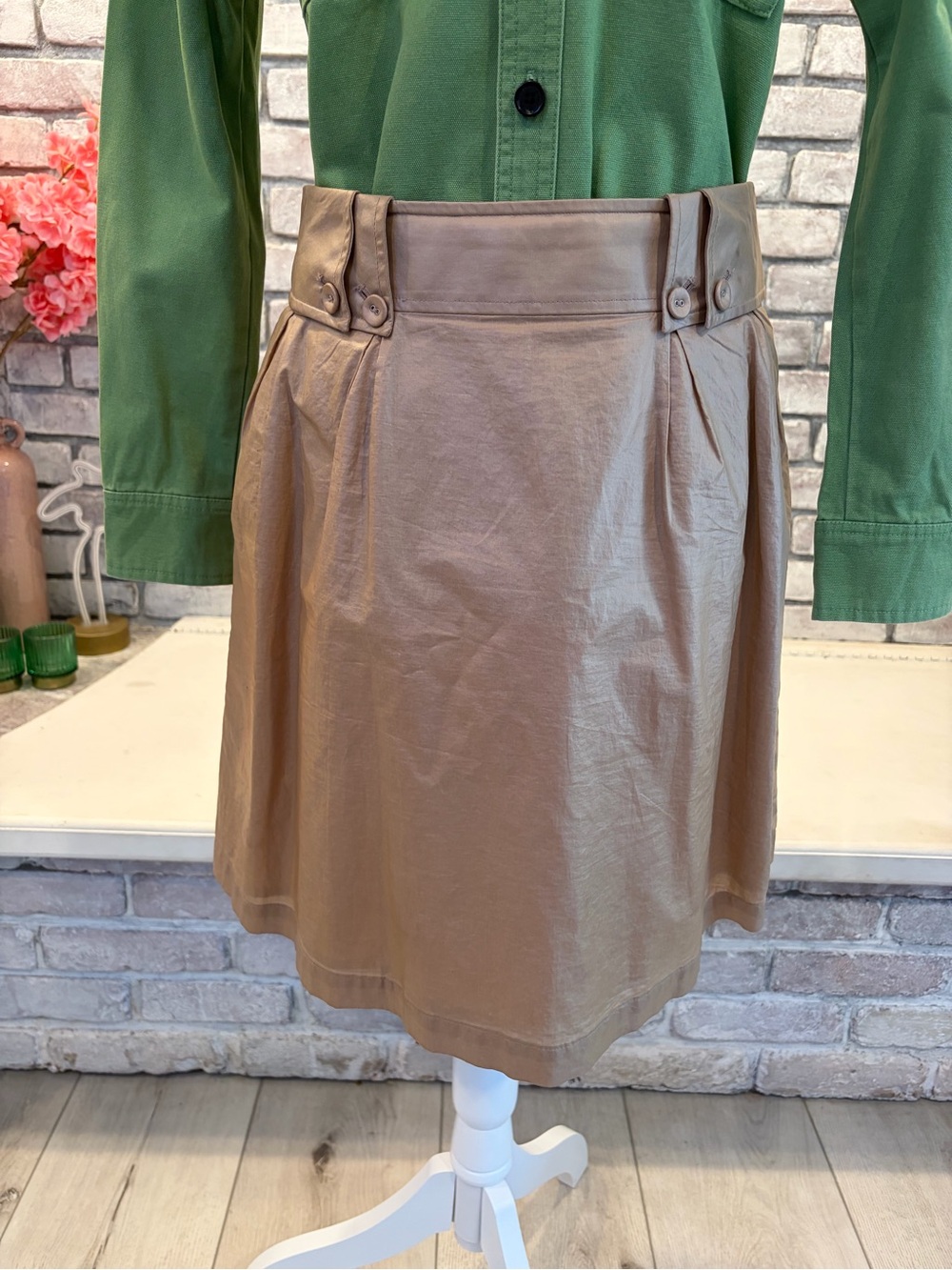 Reiss Tan A-Line Skirt with Waist Button Tabs